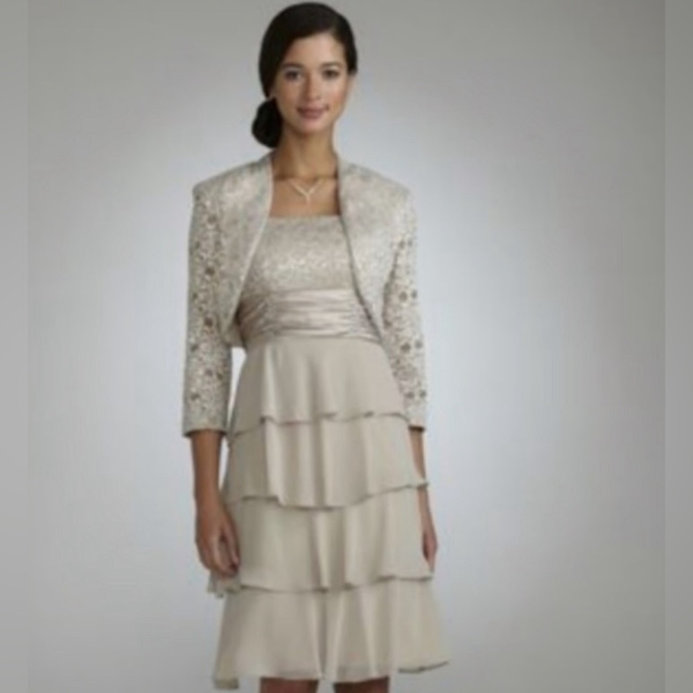 R.M. Richard's 2 peice midi formal dressss & jacket sequined lace